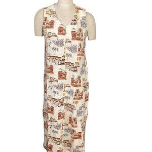 Naturals D&Co Sleeveless Tank‎ Dress Novelty Beach Villa Print Sz MP 74L